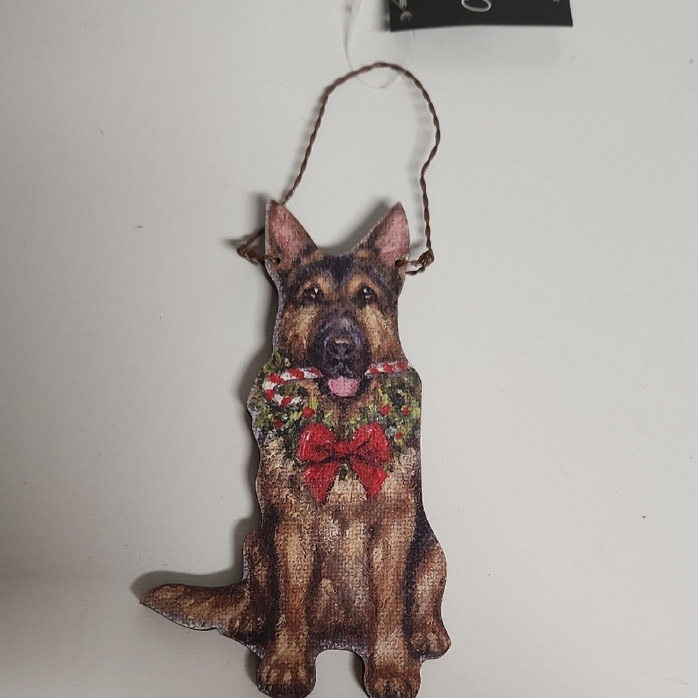 German Shepherd Dog Ornament with Red Bow